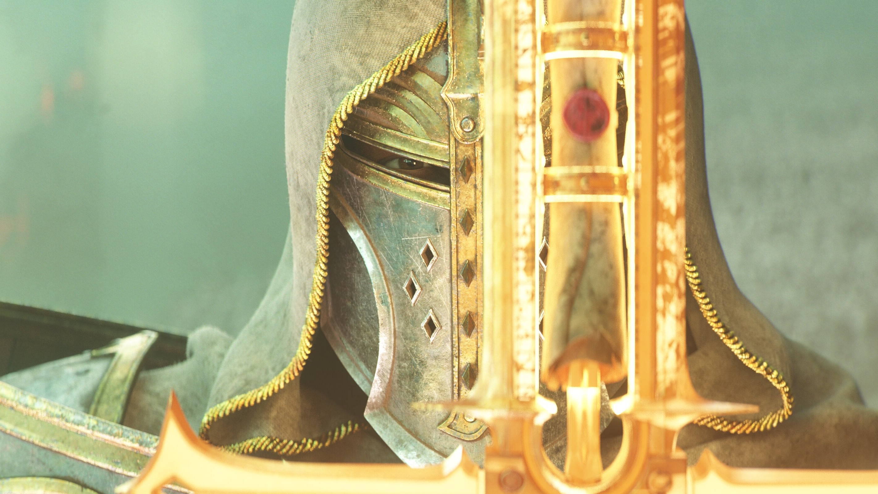 A close-up of the face of the Paladin class from Diablo 4 Lord of Hatred