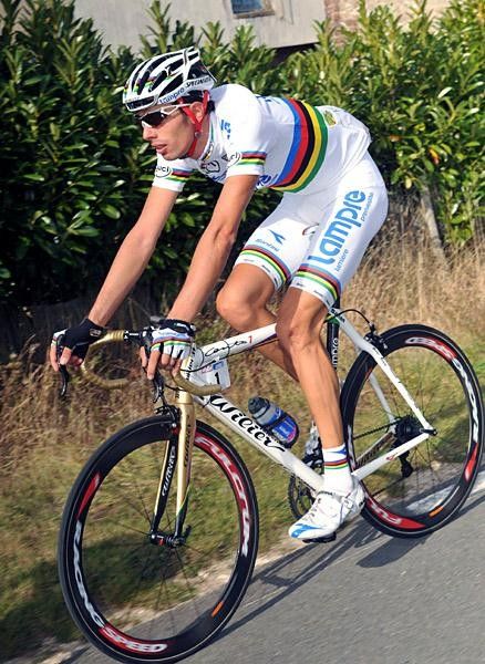 Alessandro Ballan (Lampre) in his new outfit of World Champion