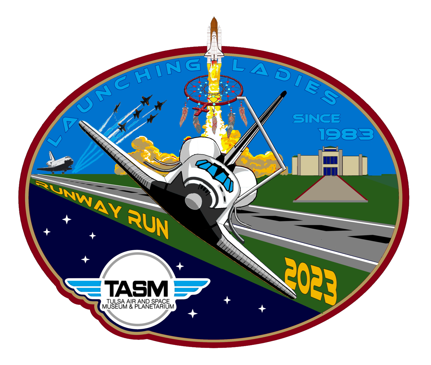 a mission patch showing a spacecraft above earth