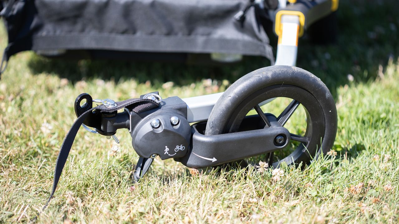 Burley D&rsquo;Lite X bike trailer balanced on front wheel