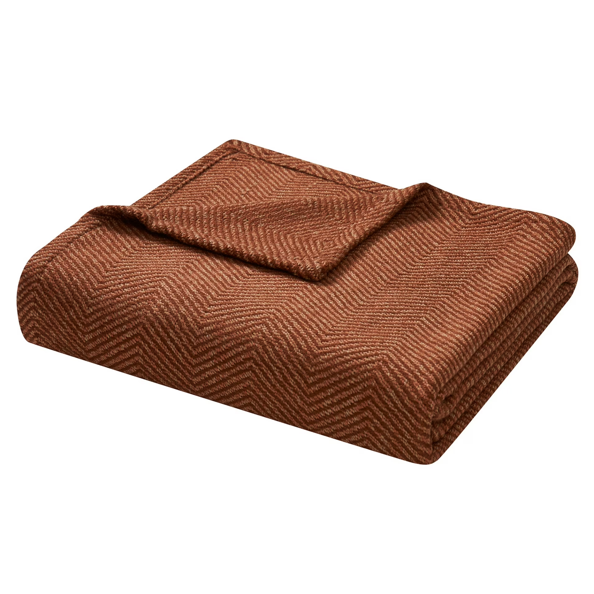 a herringbone throw blanket in rust red