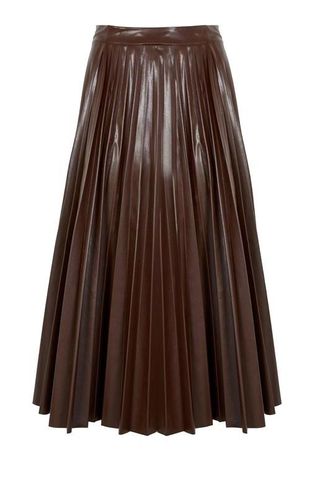 Frankie Shop Pleated Faux Leather Midi Skirt in Chocolate