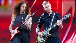 Nick Johnston (L) and Bill Kelliher of Mastodon perform on day 9 of 2025 Festival d'été de Québec on July 11, 2025 in Quebec City, Quebec.