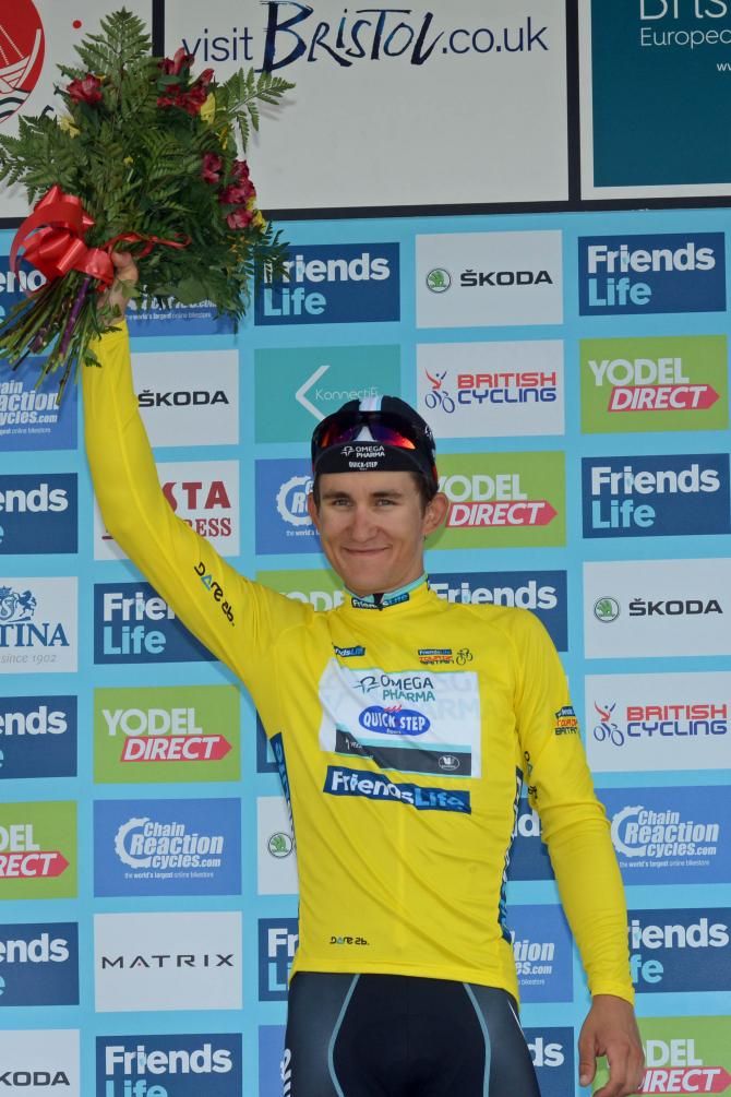 Michal Kwiatkowski (Omega Pharma-QuickStep) in yellow at the Tour of Britain.