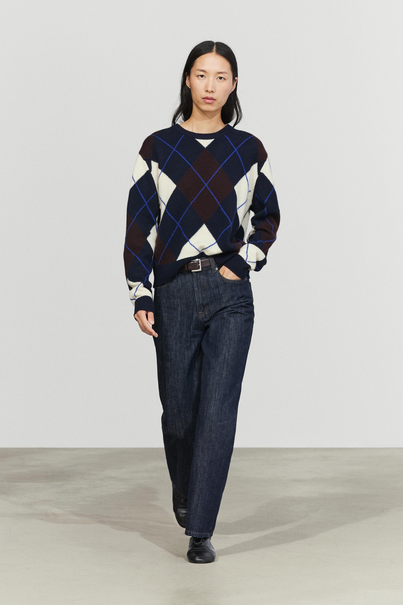 100% Wool Knit Sweater With Argyle Detail