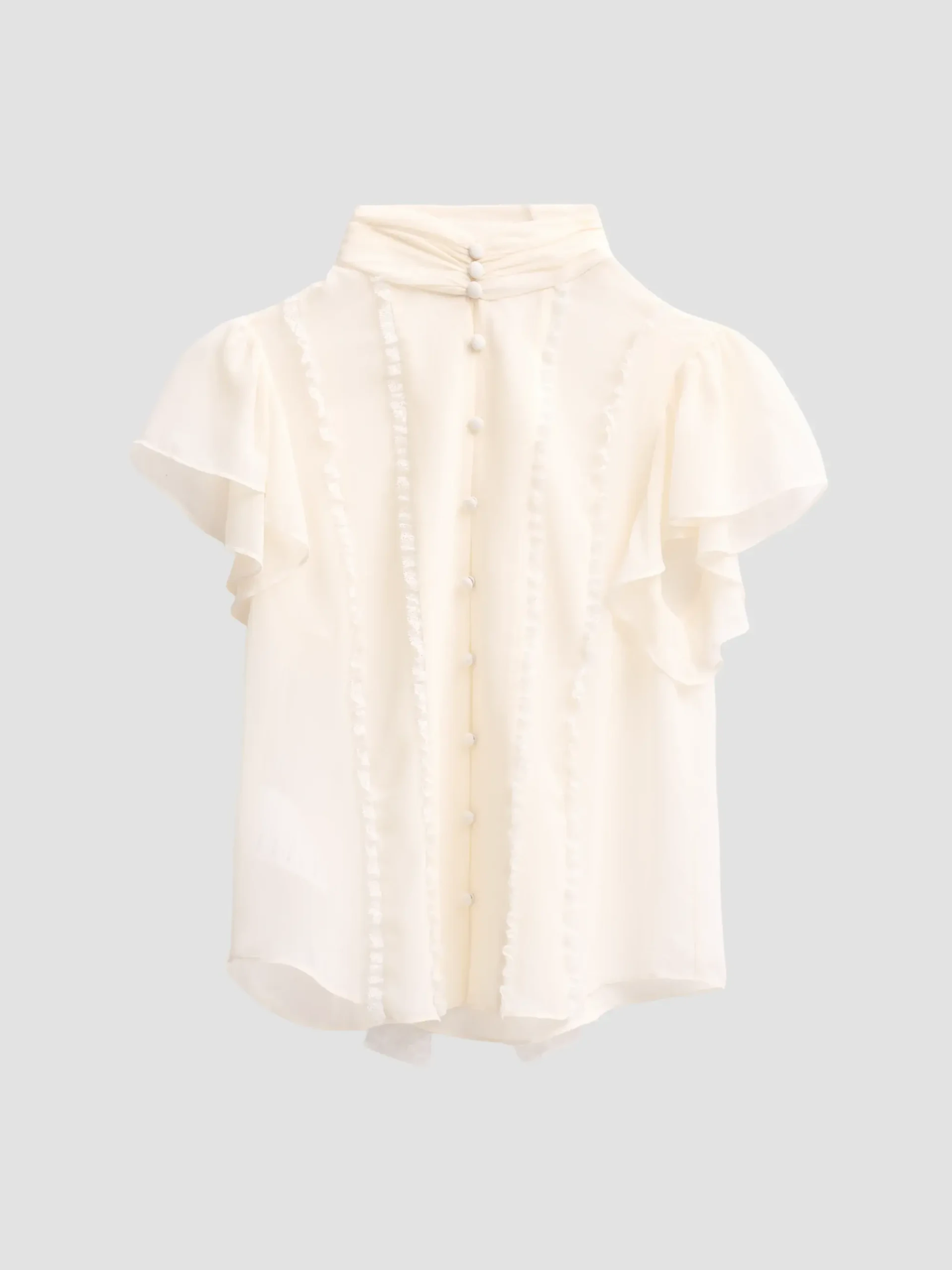 Virelle Lace-Trim Sheer Blouse