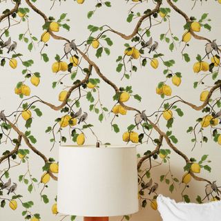 Lemon Birds Grasscloth Wallpaper by Nathan Turner