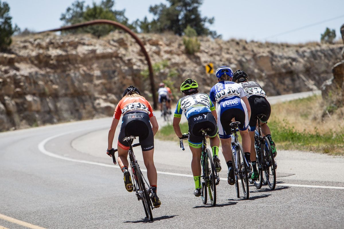 Riders go up the road as the breakaway tries to respond