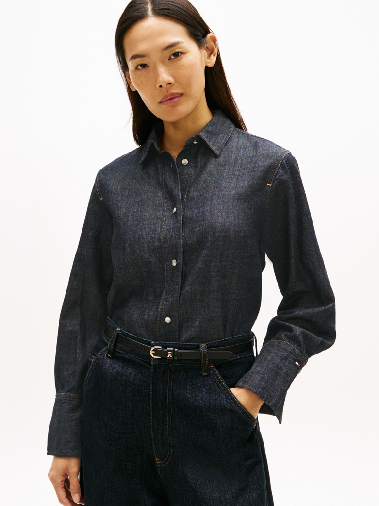Relaxed Fit Flag Embroidery Denim Shirt