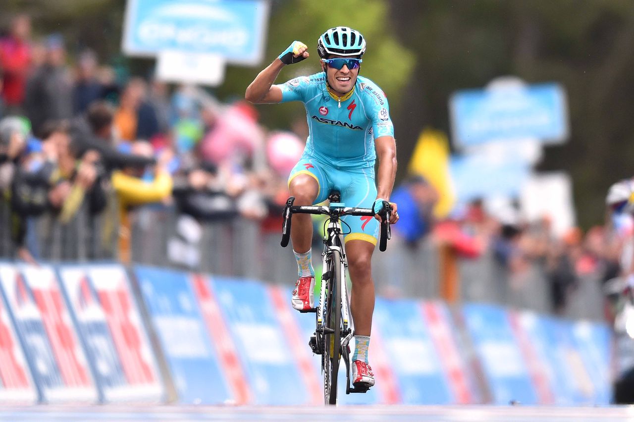 Mikel Landa (Astana) celebrates his first grand tour stage win