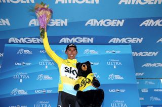 Team Sky's Egan Bernal takes the yellow leader's jersey after stage 2 of the 2018 Tour of California