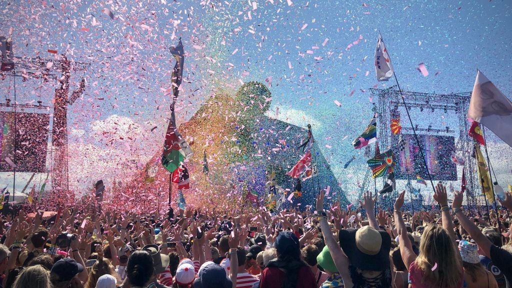 The Pyramid Stage during Kylie Minogue&#039;s 2019 set at Glastonbury Fetival