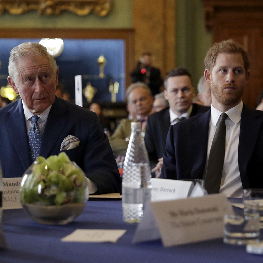 Prince Harry and King Charles (the then-Prince of Wales) attend the &#039;International Year of The Reef&#039; 2018 meeting at Fishmongers Hall on February 14, 2018 in London, England.