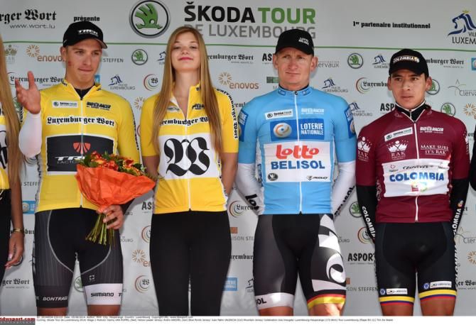 Danny van Poppel (Trek), Andre Greipel (Lotto-Belisol) and Juan Valencia (Colombia)