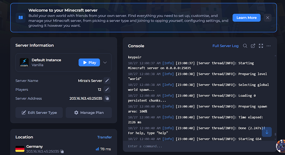 Testing out Shockbyte on a computer for this review, looking at server options