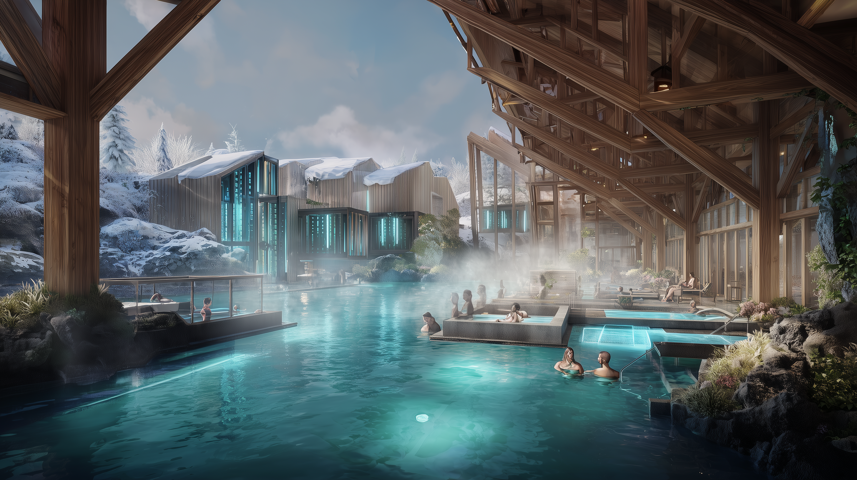 Concept image of a data center located at a geothermal spa.