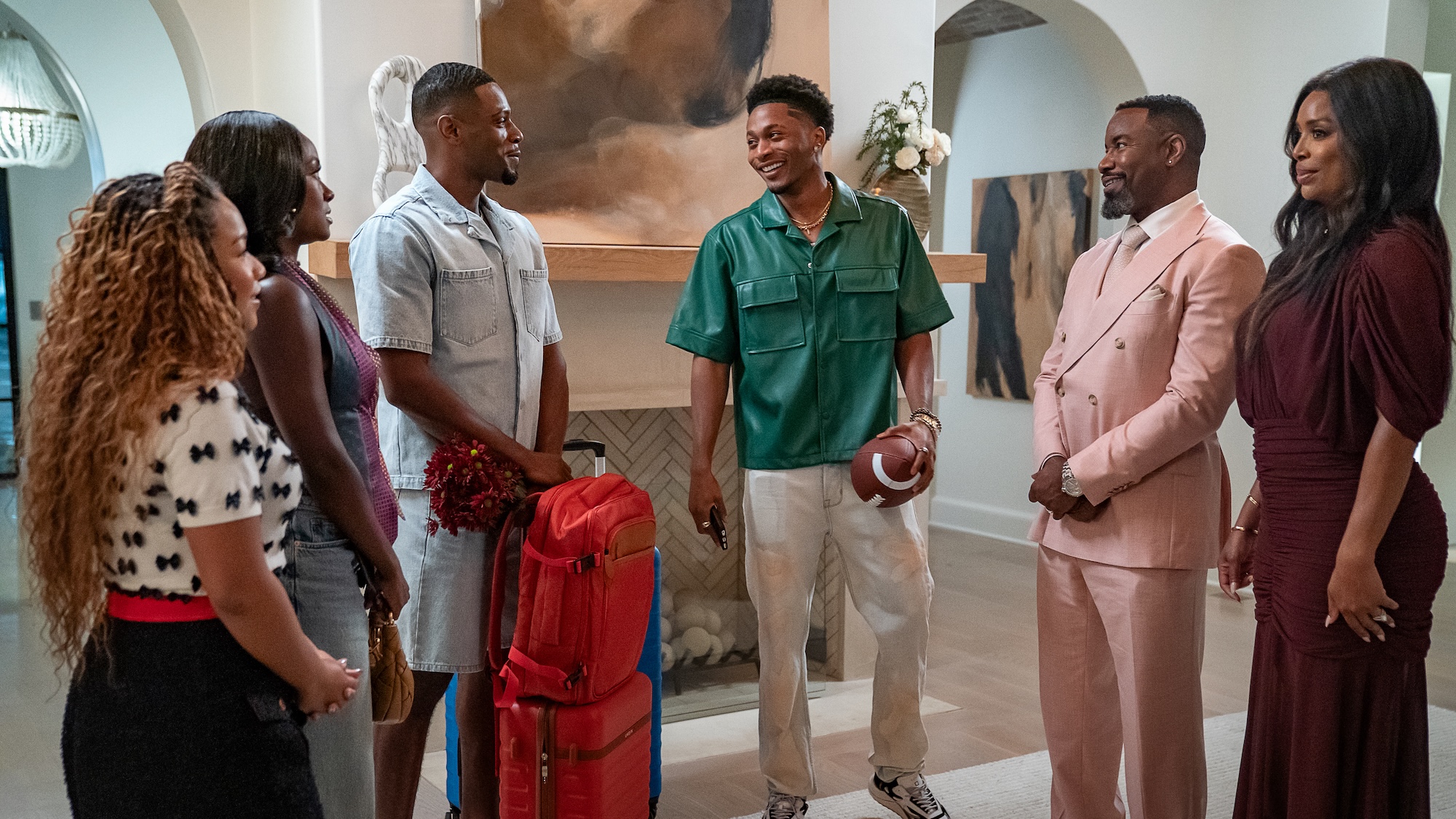 Why Did I Get Married Again? (L-R) Laya Deleon Hayes as Kenya, Armani Greer as Jasmine, Everett Osborne as Wesley, Da&amp;rsquo;Vinchi as Marcus Jr., Michael Jai White as Marcus and Tasha Smith as Angela