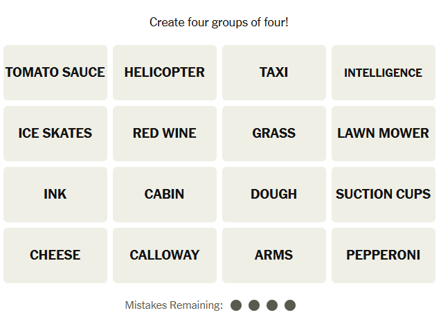 The Unsolved NYT Connections grid for April 24, 2026