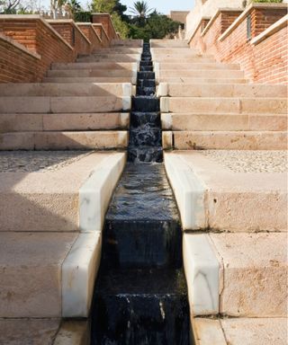 Garden steps with water feature