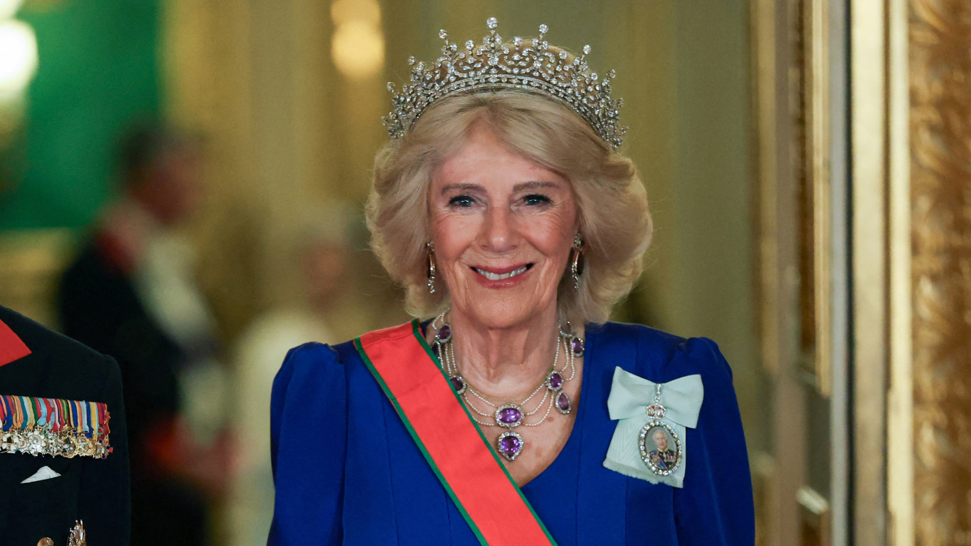 Queen Camilla attends the state banquet for the Sultan of Oman, Sultan Haitham bin Tarik al Said at Windsor Castle on October 20, 2026.