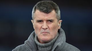 BIRMINGHAM, ENGLAND - FEBRUARY 7: TV pundit Roy Keane working for ITV Sport during the Emirates FA Cup Fourth Round Replay match between Aston Villa and Chelsea at Villa Park on February 7, 2024 in Birmingham, England. (Photo by James Baylis - AMA/Getty Images)