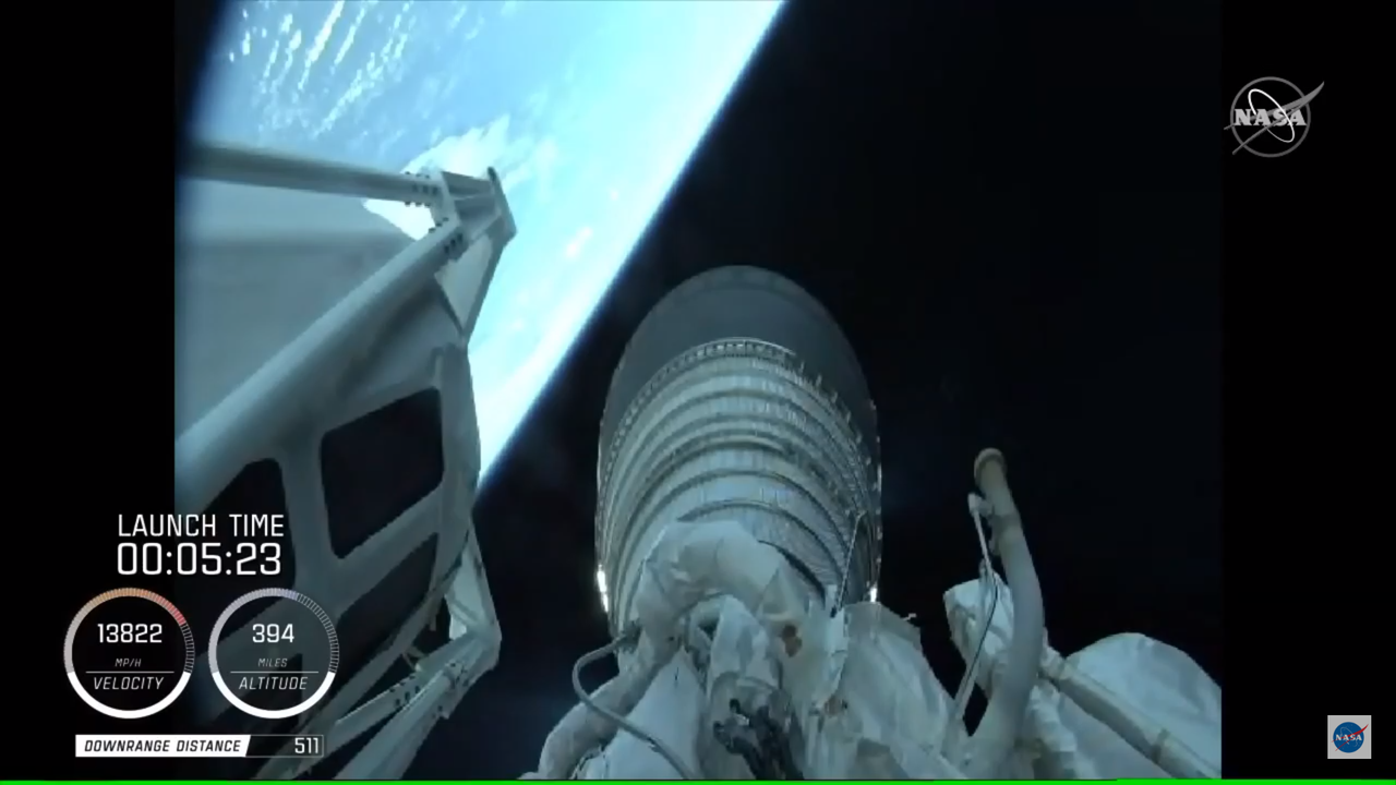 A view from the vehicle carrying NASA's Perseverance rover on July 30, 2020.