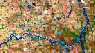 This image of the Canadian town of Gretna was taken by the European Sentinel 2 satellite during a peak of the 2021 summer heatwave when temperatures on the ground reached over 106 degrees Fahrenheit.