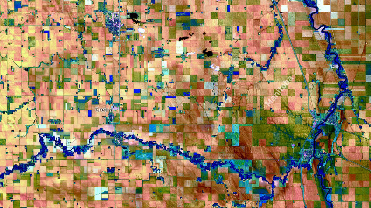 This image of the Canadian town of Gretna was taken by the European Sentinel 2 satellite during a peak of the 2021 summer heatwave when temperatures on the ground reached over 106 degrees Fahrenheit.