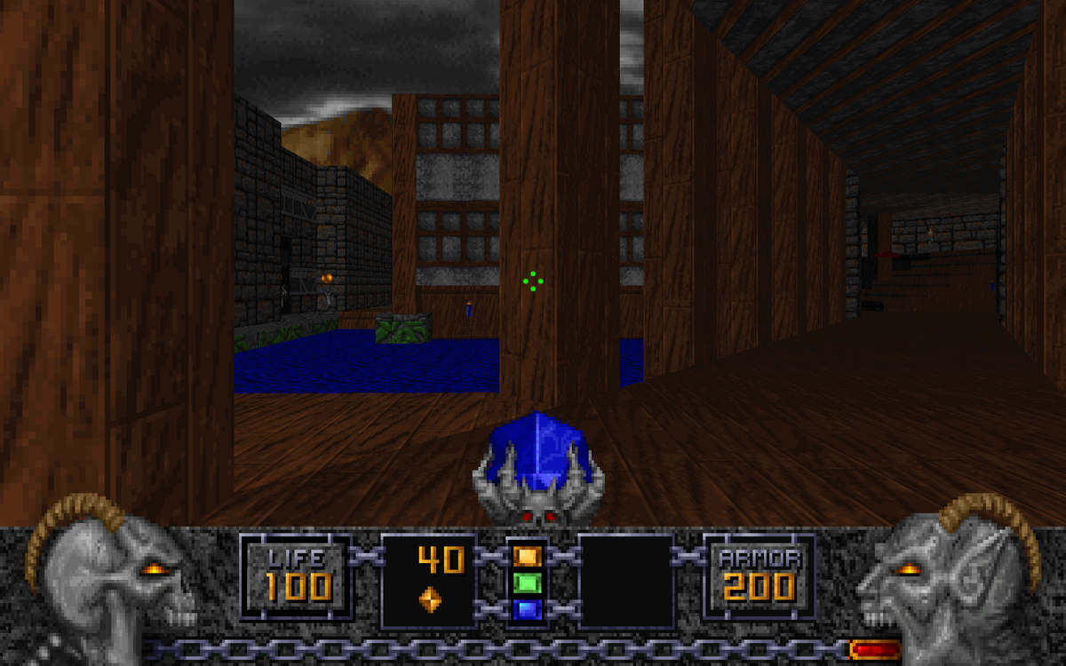 Screenshots from Heretic showing its various true-to-life outdoor environments