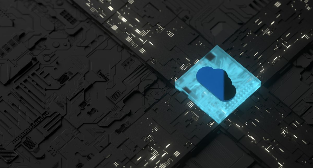 A graphic of a cloud embedded in a circuit board