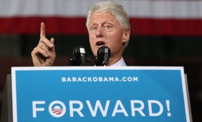 Bill Clinton subs in for President Obama, who had to cancel due to superstorm Sandy, during a rally on Oct. 29 in Youngstown, Ohio.