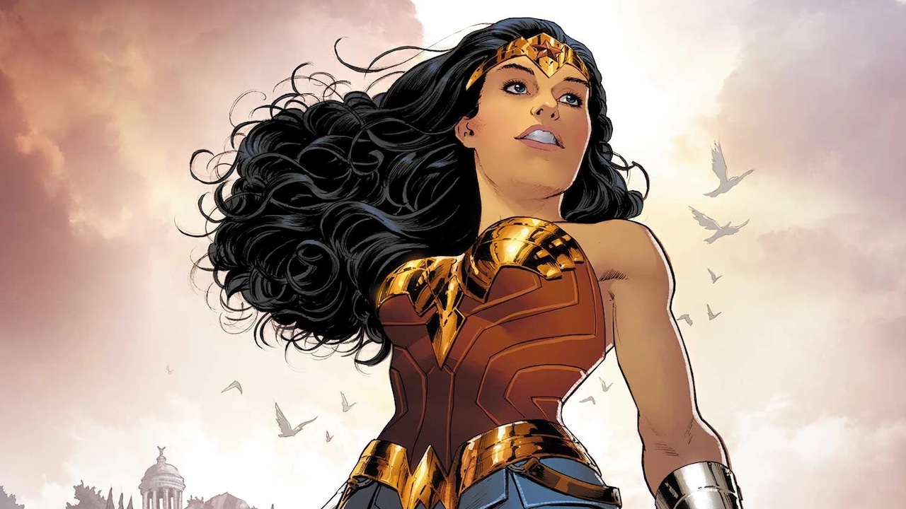 A screenshot of Diana Prince smiling and wearing her iconic Wonder Woman costume in a DC comic book