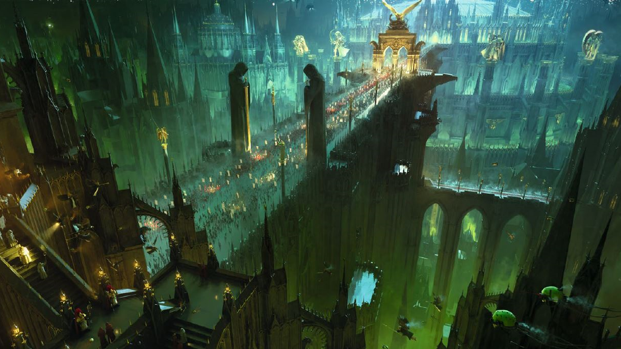 A sprawling cityscape in Imperium Maledictum.