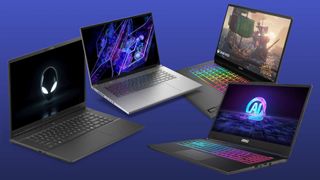 A collage of gaming laptops from Acer, Alienware, HP, and MSI