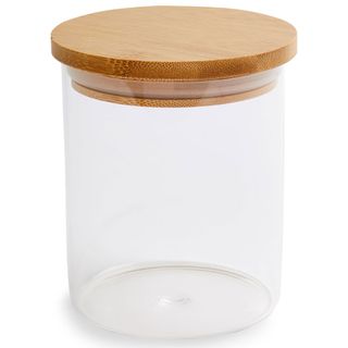 glass canister with wooden lid