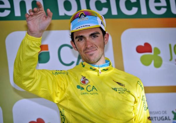 Alberto Contador (Astana) waves from the podium
