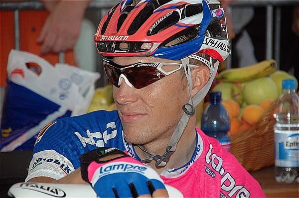 David Loosli (Lampre) is warmed up and ready to go to defend his mountain jersey.