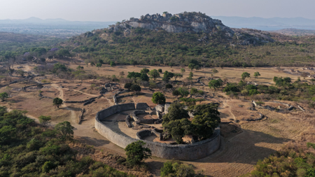 an aerial view of an excavated medieval town in Africa