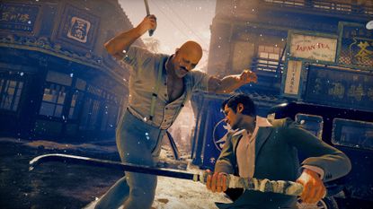 Fighting a large man with a knife in Stranger Than Heaven's Kure setting