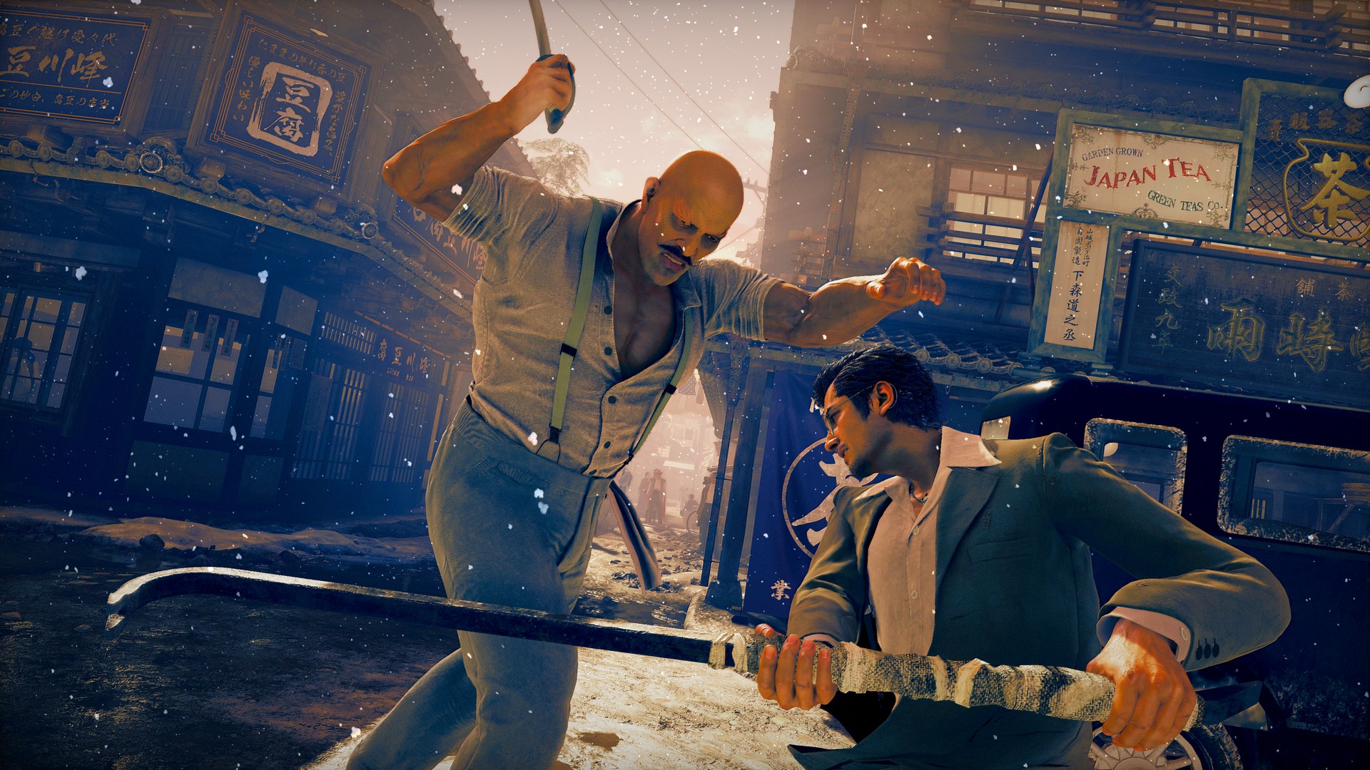 Fighting a large man with a knife in Stranger Than Heaven's Kure setting