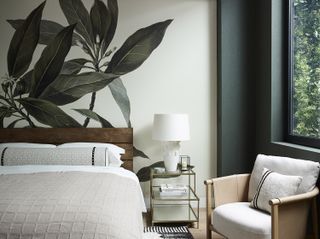 green bedroom ideas with a leaf mural