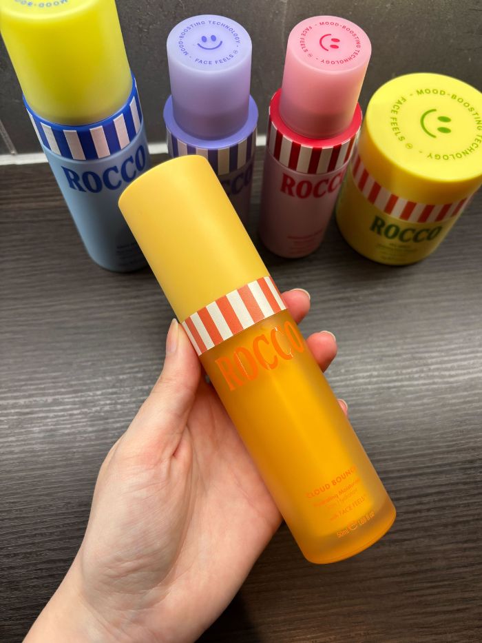 Deputy beauty editor Grace Lindsay holding the Rocco Cloud Bounce Hydrating Moisturiser