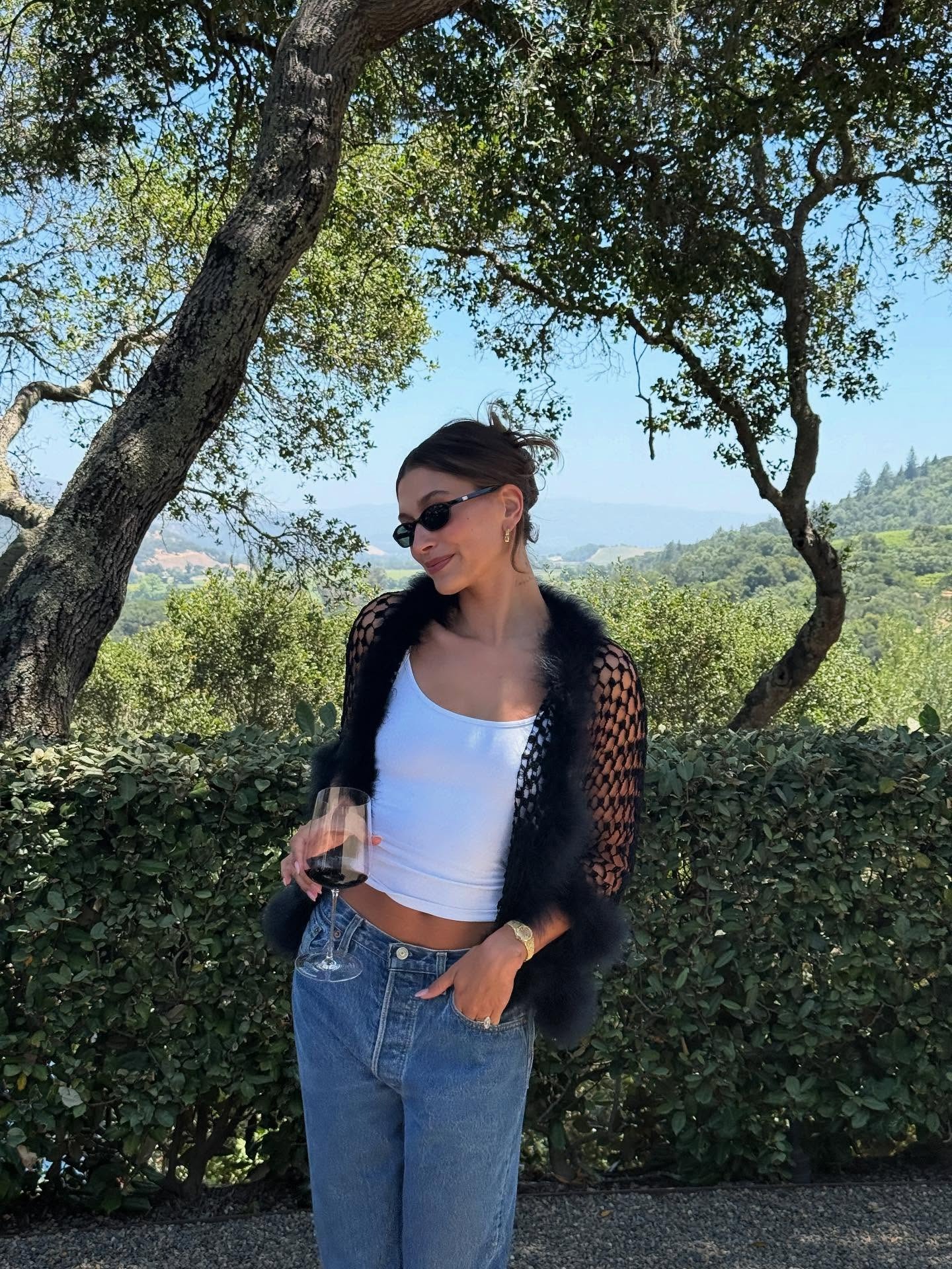 Hailey Bieber goes wine tasting in Napa Valley at Promontory Winery
