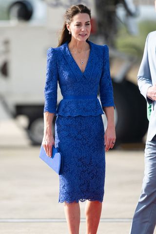 Kate Middleton's lace cobalt blue skirt suit