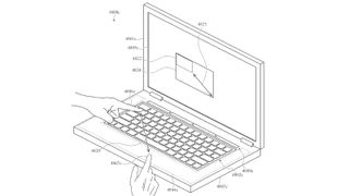 Una imagen de la patente de diseño de Apple que muestra un MacBook Pro con un touchpad enorme que incluye el teclado.