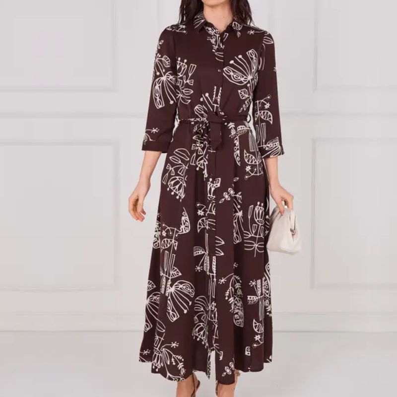 brown, shirt-style maxi dress