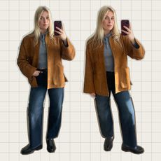 Collage of Editor Wearing Banana Republic Outfit