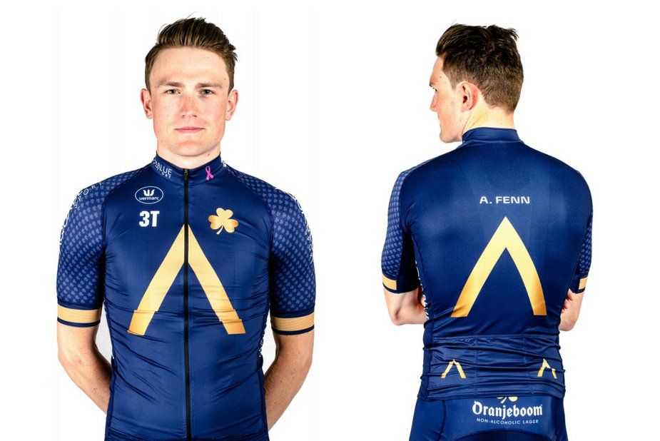 Andrew Fenn shows off the 2018 Aqua Blue Sport team kit