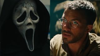 Ghostface in Scream VI and Jonathan Bailey in Jurassic World Rebirth side by side