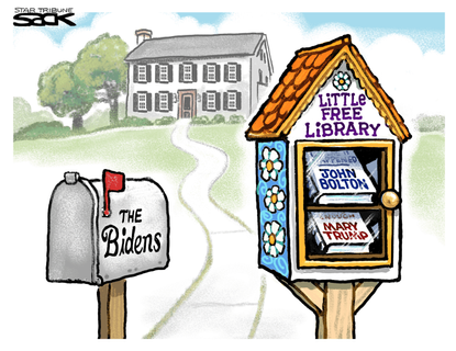 Political Cartoon U.S. Biden little library bolton mary trump books